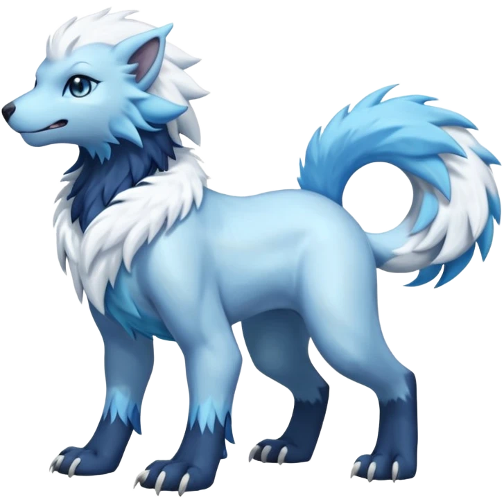 Icy scarf-covered glacial glistening glossy smooth soft flaky scaly furry hyper-realistic boreal Lunaray-Manectric-Absol-Luxray-Pyroar-Fakémon-fusion-animal-creature, full body  emoji