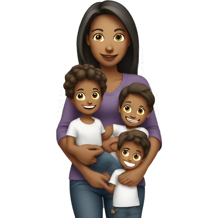 Mom and 5 children white emoji