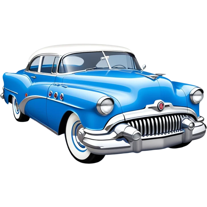 classic hot rod car, 1950s Buick Century influence, bright blue and white colors, chrome accents emoji