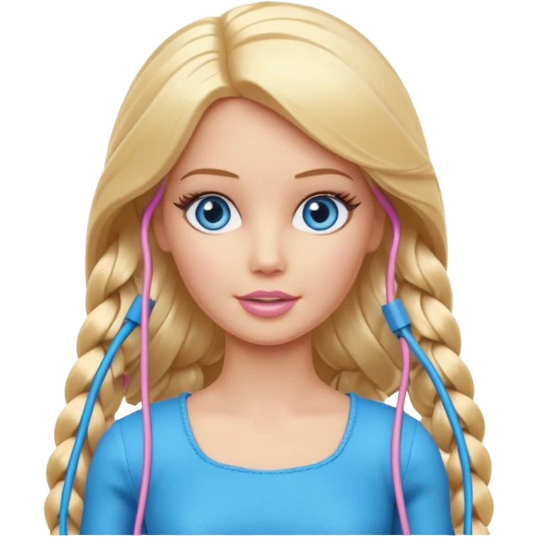 plastic barbie doll tightly bound with tangled AUX cables. emoji