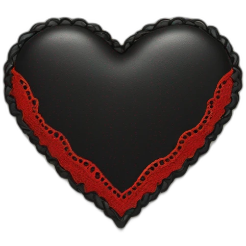 Wide black leather heart with red lace border emoji
