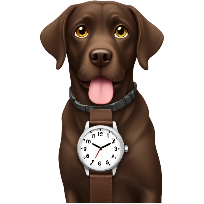 Chocolate lab looking at watch emoji