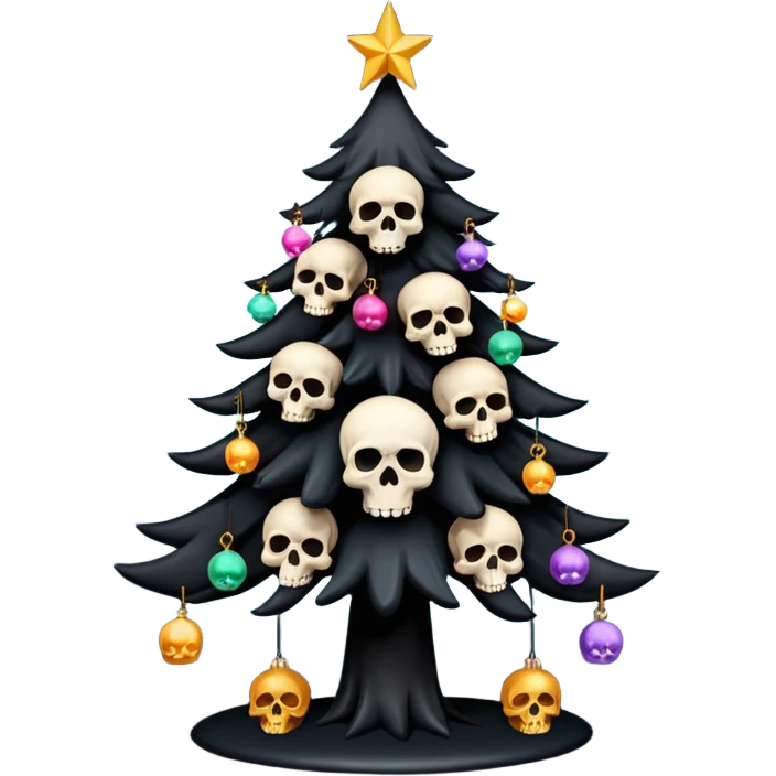 Black Christmas tree with skulls emoji