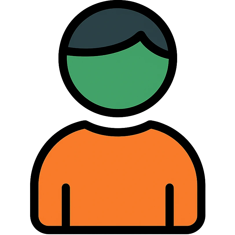 miniature of a person, green and orange colors, black background, modern icon style emoji
