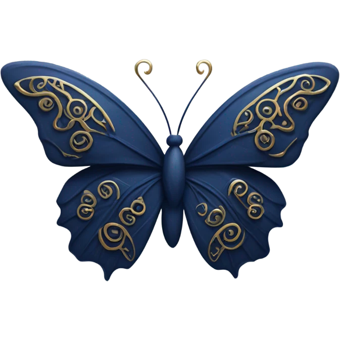 detailed and elegant navy blue butterfly with several gold accents and swirls, single butterfly emoji