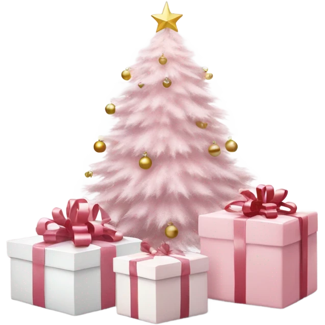 Light pink Christmas gifts under a white Christmas tree  emoji