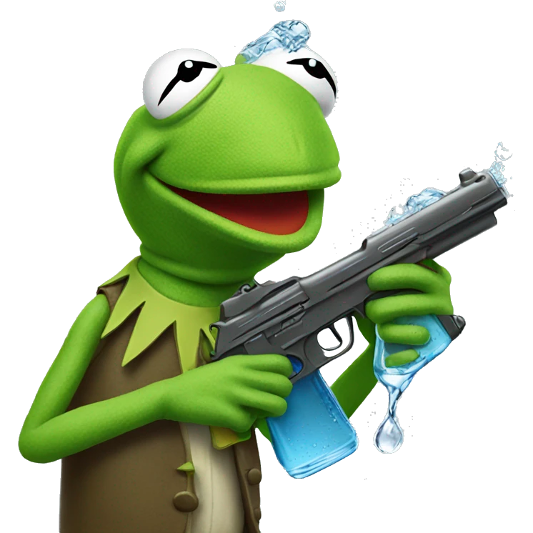kermit the frog holding a water pistol  emoji