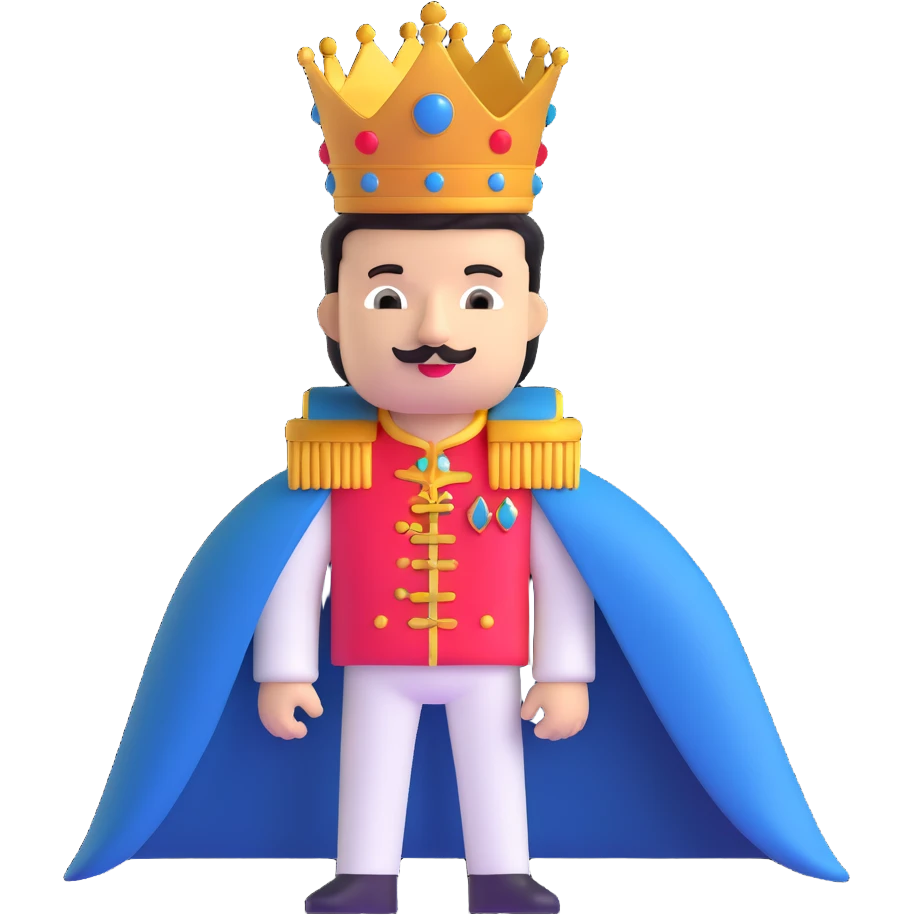 Freddie Mercury with crown and royal cape emoji