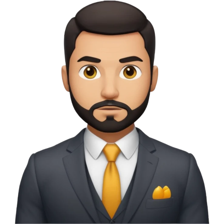 green eyes, dark short hair, muscular shoulders, big lips big nose big eyes, masculine good looking, dark beard wearing a suit . buttons of the shirt open. and olive skin tone  emoji