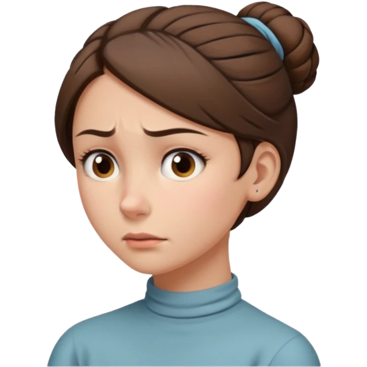 emoji of a female character with medium-length brown hair tied in a low bun at the back of the head, with a stiff neck and a painful expression emoji