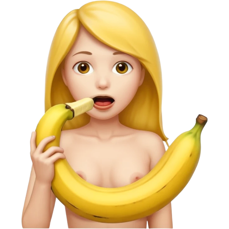 Nude woman with a big banana down her throat  emoji