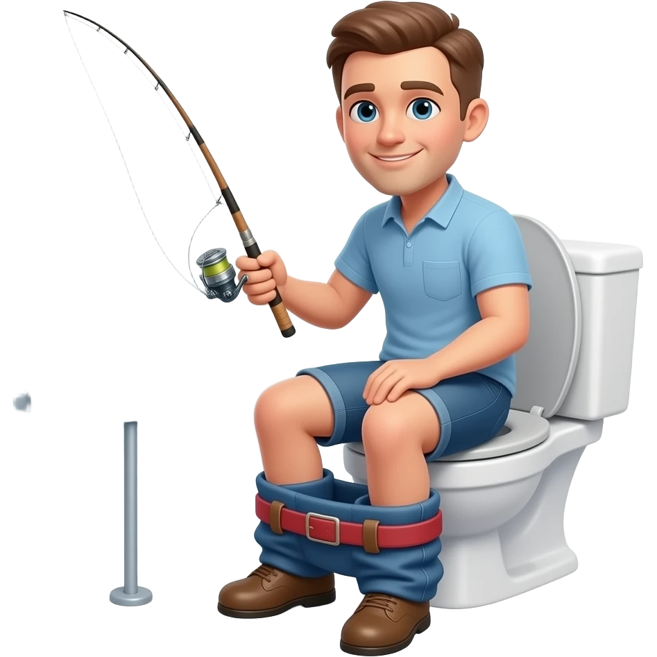 a guy on the toilet not holding anything ,with just a fishing reel thats attached to the wall emoji