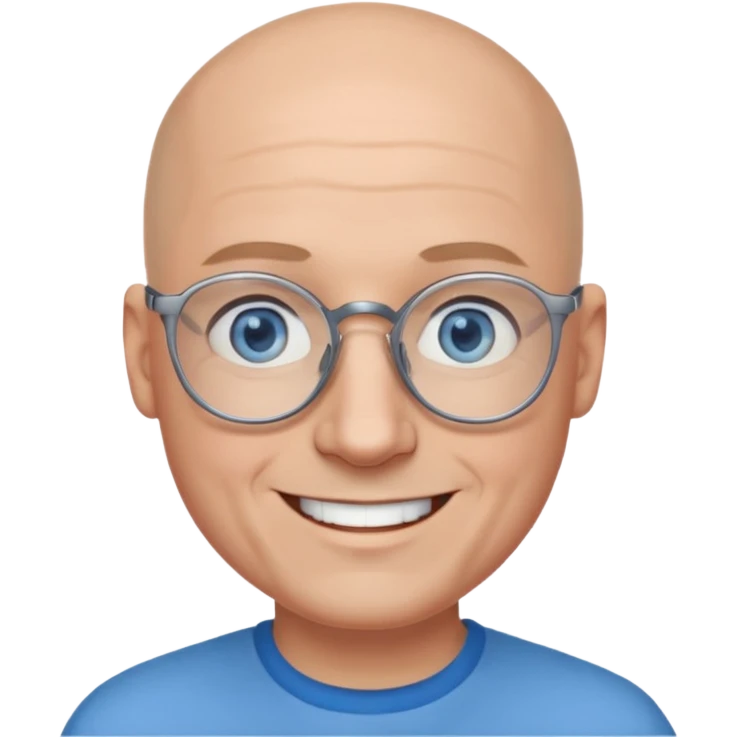 I want a twitch emoji style of a bald man with glasses and blue and gray eyes emoji