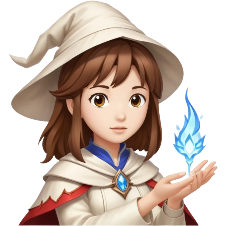 Pretty girl brown hair white mage casting freeze spell emoji