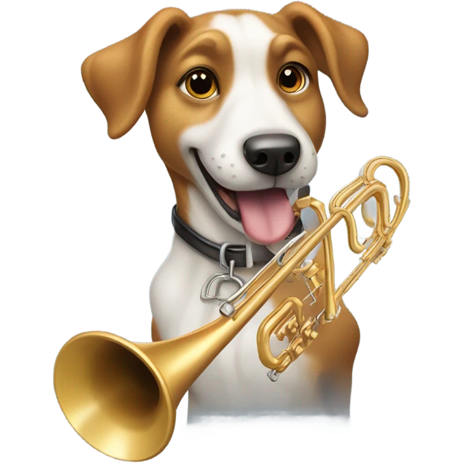 Dog playing the trombone emoji