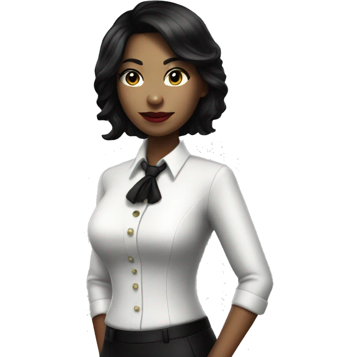 black haired female croupier in white shirt and black tie emoji