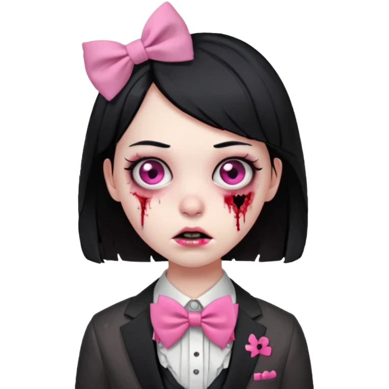 zombie girl, black hair with pink bow tie emoji
