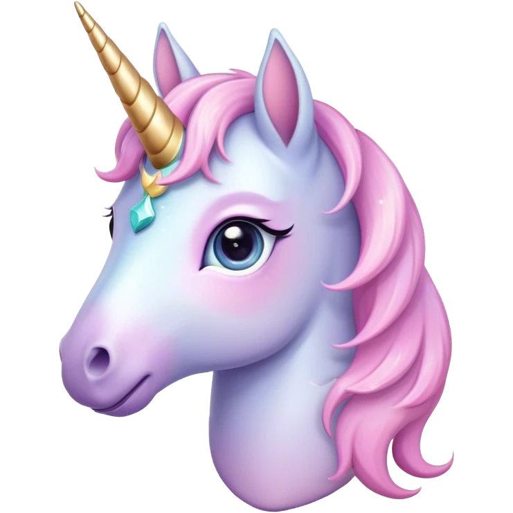 Cinematic Cute Unicorn Pony Portrait Emoji, Head tilted playfully and inquisitively, featuring a charming, diminutive form with a gentle pastel color, a delicate, sparkling horn and large, dreamy eyes full of wonder, Simplified yet irresistibly adorable features, highly detailed, glowing with a warm, magical glow, high shine, affectionate and lively, stylized with a touch of whimsical charm, soft glowing outline, capturing the essence of a mischievous yet endearing unicorn pony that seems as if it could prance out of the screen into your arms! emoji