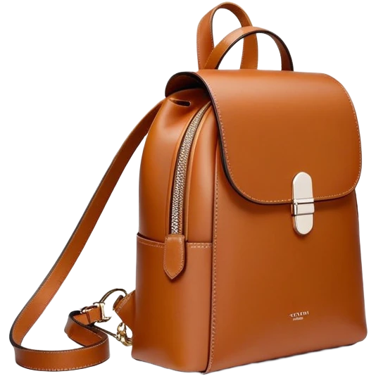 small cognac commuter leather backpack purse, women's, minimal aesthetic, plain, fashionable emoji