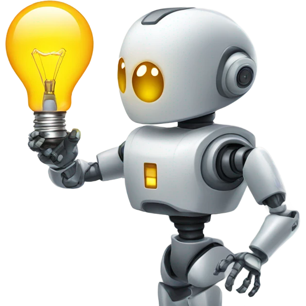 robot holds a light bulb emoji
