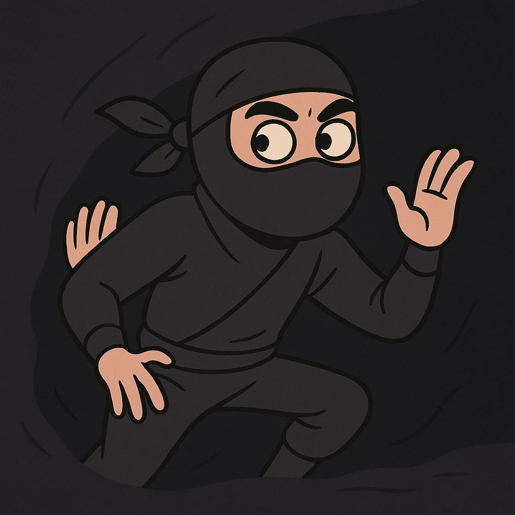 a ninja blending into the darkness, playful style emoji