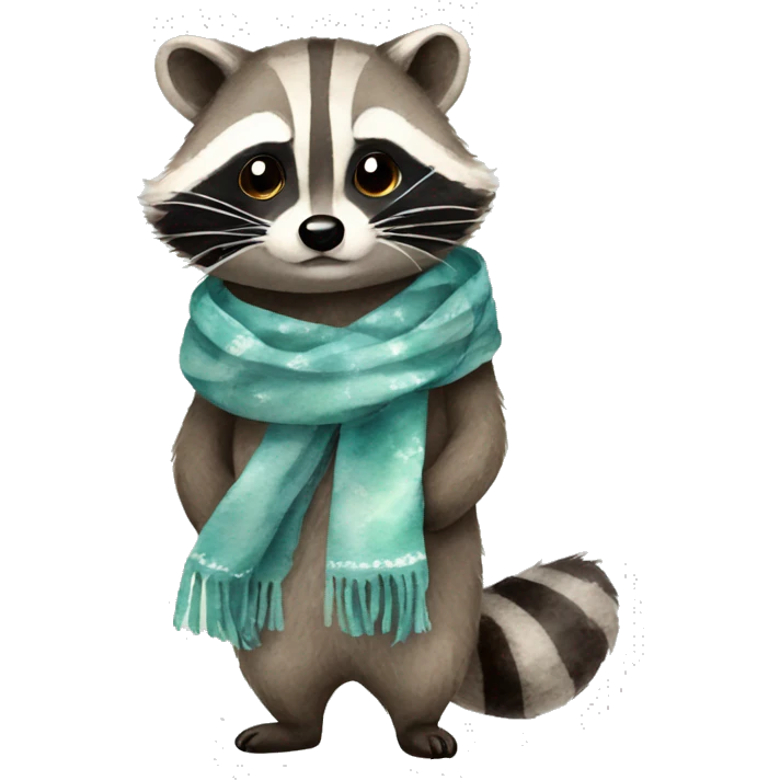 Watercolor raccoon wearing scarf full body emoji