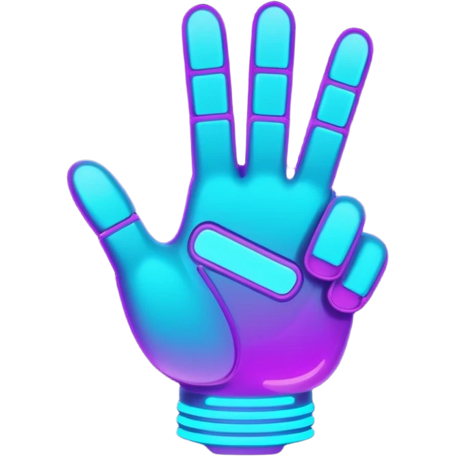 futuristic glowing thumbs up, neon purple and cyan light, dark background, digital tech style emoji
