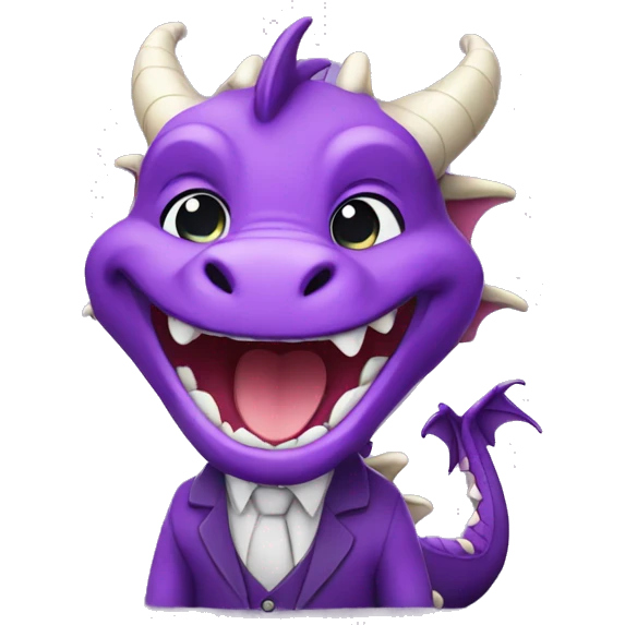 cute purple dragon laughing and wearing business clothes emoji