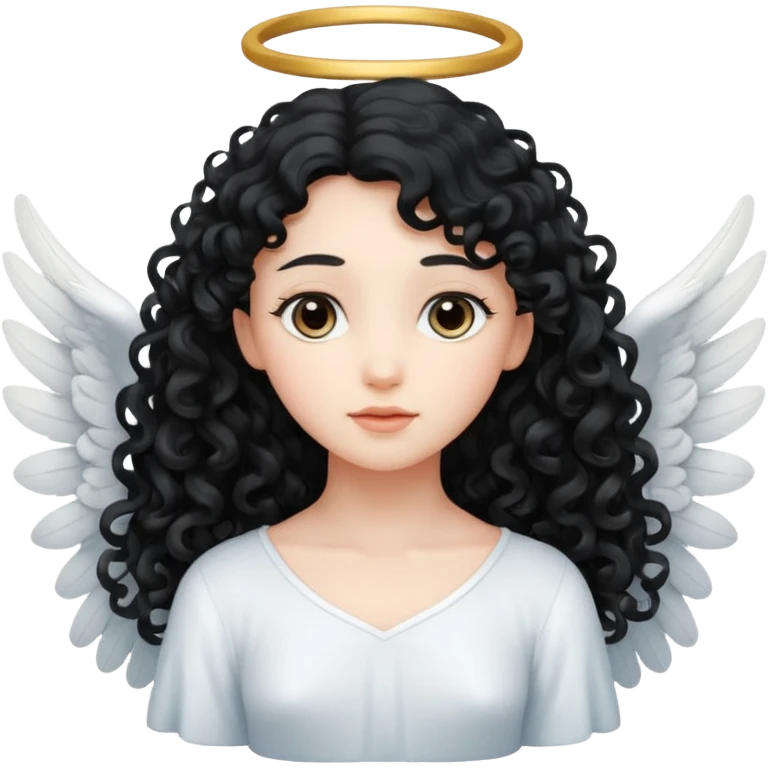 Gentle angel with long black curls and cloud background emoji
