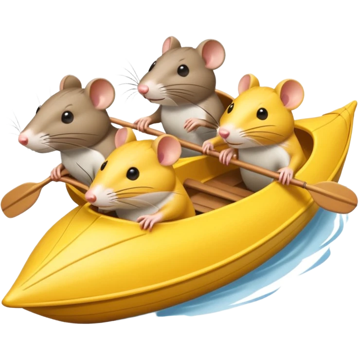 Four rats rowing a yellow racing shell on river  emoji