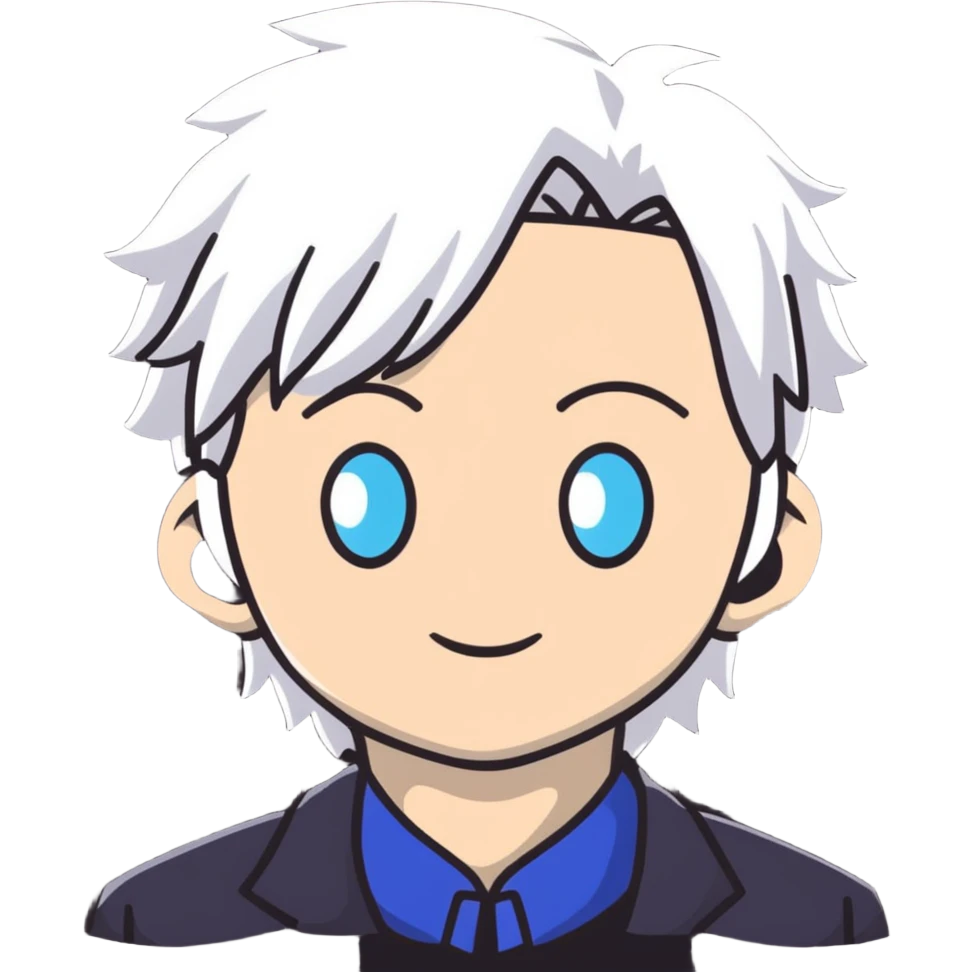 Satoru Gojo with white hair and blue eyes from Jujutsu Kaisen emoji