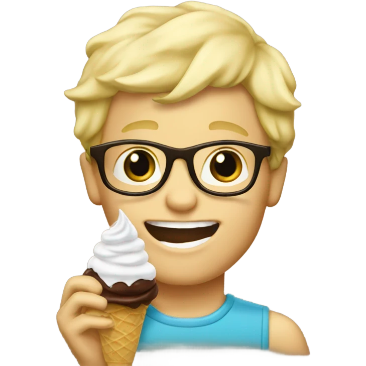Blond boy with glasses eating chocolate soft serve ice cream emoji