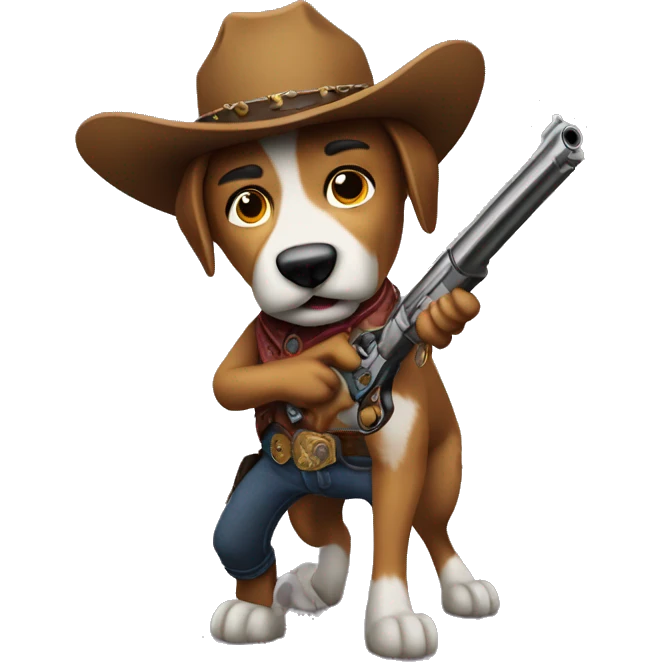 Dog Animatronic as cowboy holding a gun emoji
