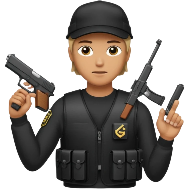 Fantasma con Glock en la mano izquierda, con gorra y un chaleco antibalas  emoji