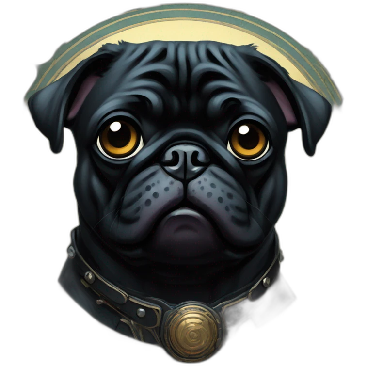 A cyberpunk black pug in Art Nouveau style during 1910 emoji