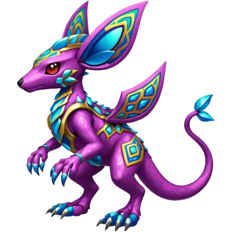  exotic colorful Protogen-Fakémon-Pokémon-Spectrobes-Digimon-Vernid-creature (full body) emoji