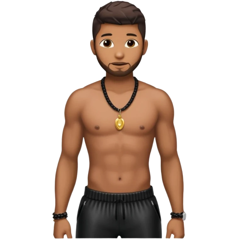 Usher with shirtless with necklace, dark brown hair, latex black harem pants emoji