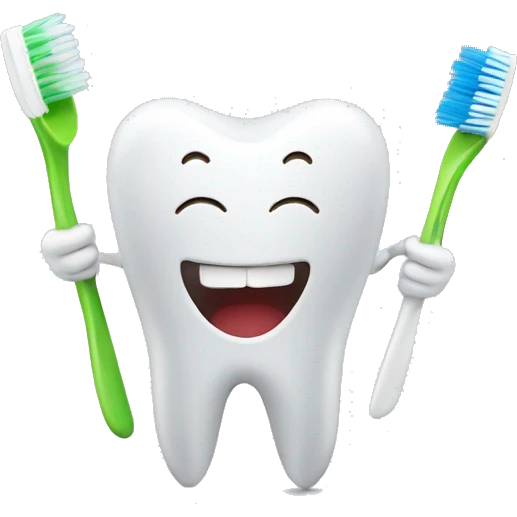 one white cheerful tooth holding a toothbrush in his hands emoji