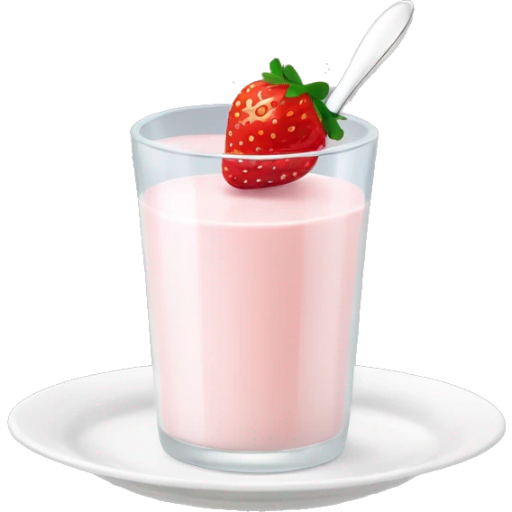 hot strawberry milk in a white glass with a small plate underneath and Above it is a spoon emoji