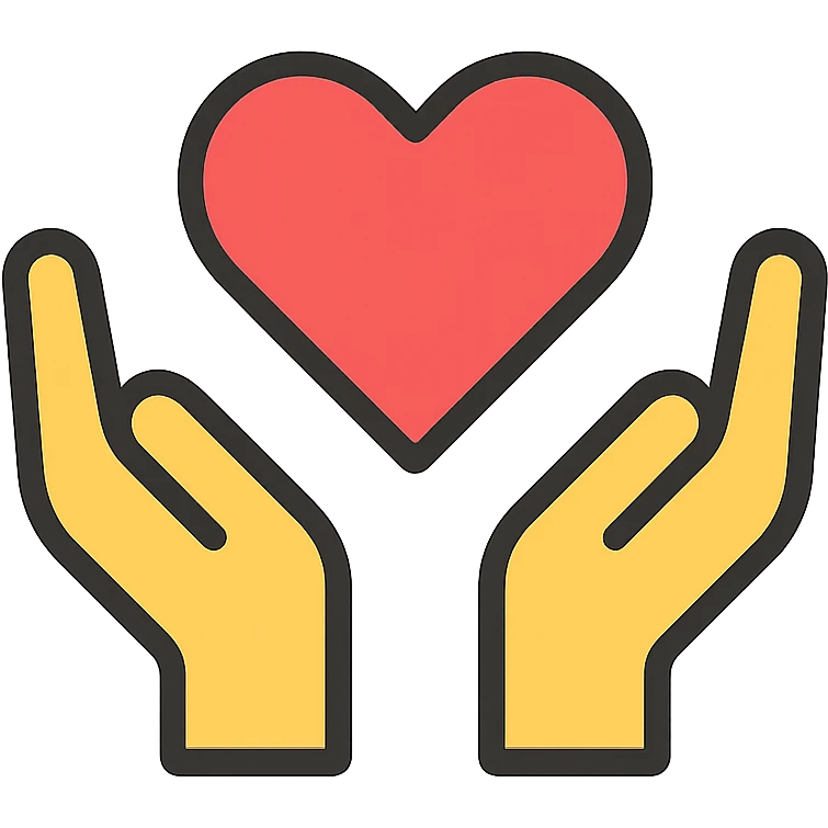 NGO symbol, hands holding a heart, friendly universal style emoji