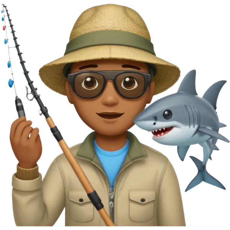 Black man fishing, catching a shark, emoji style emoji