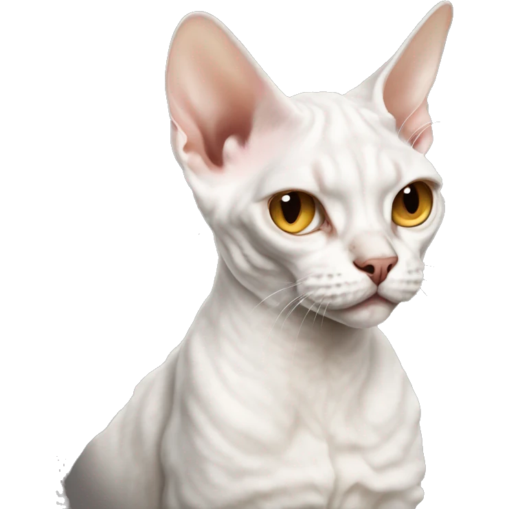 A white devon Rex cat looking menacing emoji