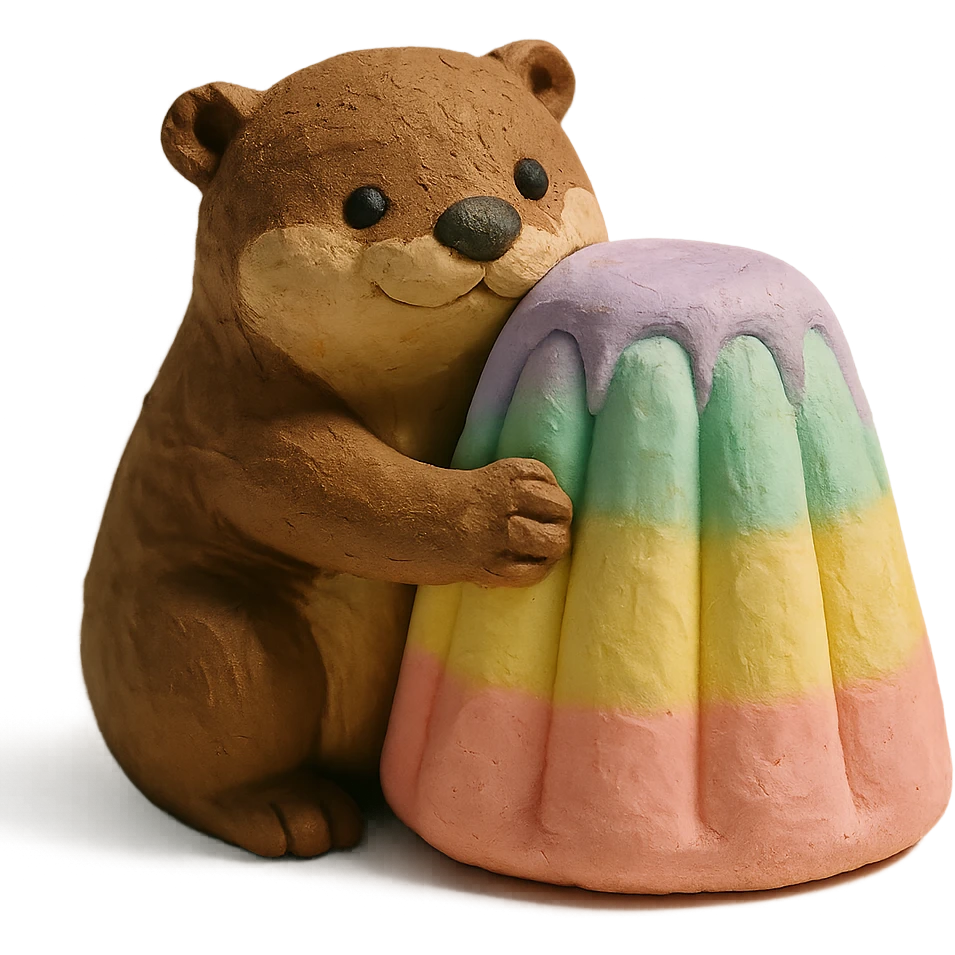 otter hugging pastel jelly cake in claymation style emoji