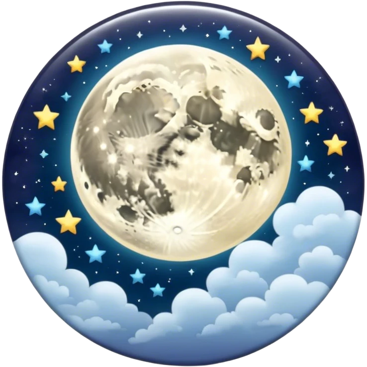 A round galactic colored button with a damask style full moon, stars, and clouds in the center emoji