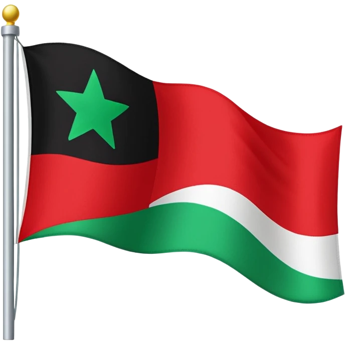 A horizontal tricolour flag of red, white, and black; charged with two green stars at the centre. emoji