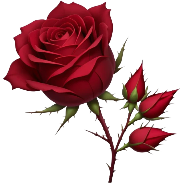 Single rose with subtle thorns, side profile, deep wine red petals, flat vector icon, clean line art, no shading, transparent background, minimalist gothic style, centered emoji composition emoji