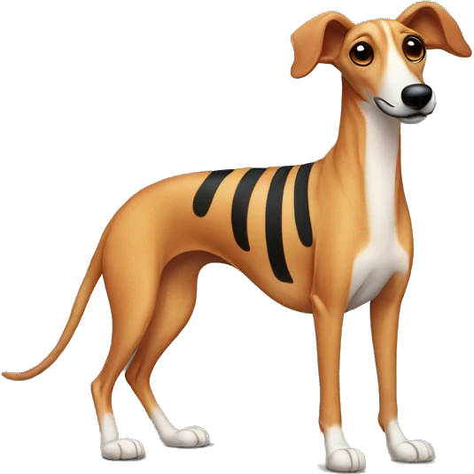 Ginger greyhound with black stripes on its back and nose. The dog is standing emoji