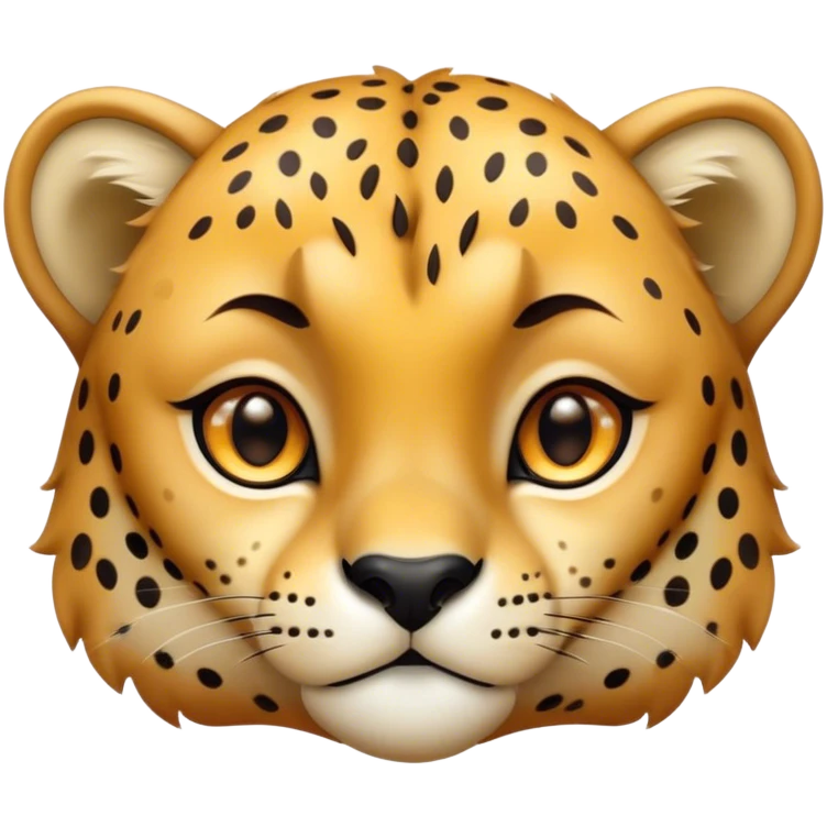 Cinematic Cute Cheetah Portrait Emoji, Head tilted playfully and inquisitively, featuring a glossy, golden spotted Fur with a natural sheen, round, sparkling amber eyes filled with curious mischief, Simplified yet irresistibly adorable features, highly detailed, glowing with a warm, friendly glow, high shine, affectionate and agile, stylized with a touch of savannah whimsy, bright and endearing, soft glowing outline, capturing the essence of a mischievous yet loving cheetah, so playful it feels like it could dash out of the screen and into your arms! emoji