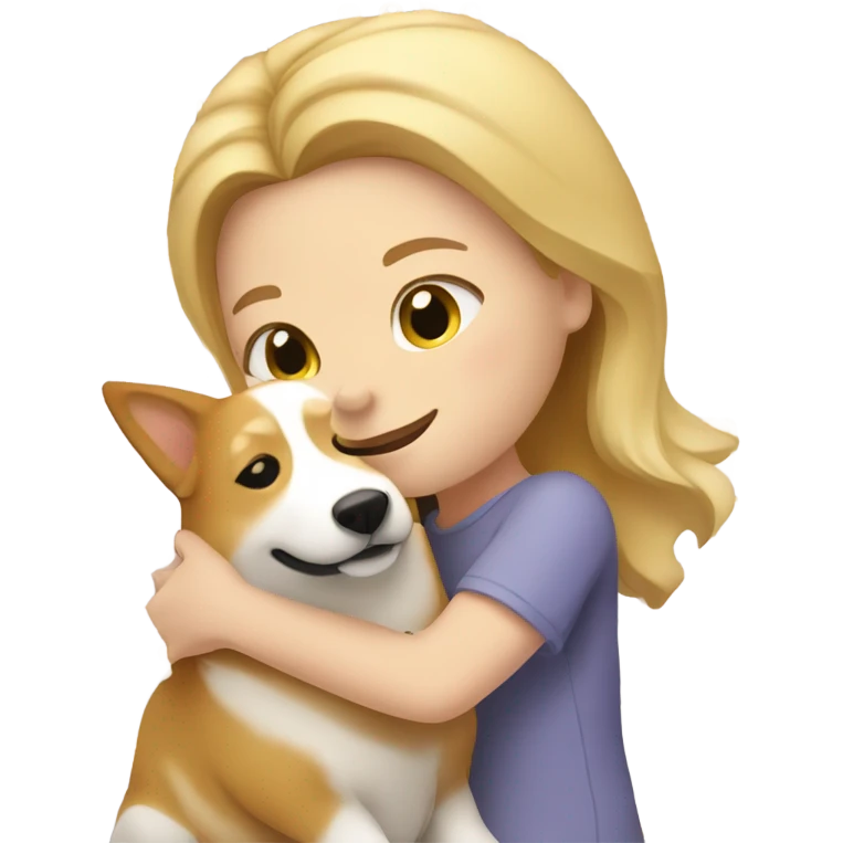 Caucasian female blonde hugging a corgi emoji