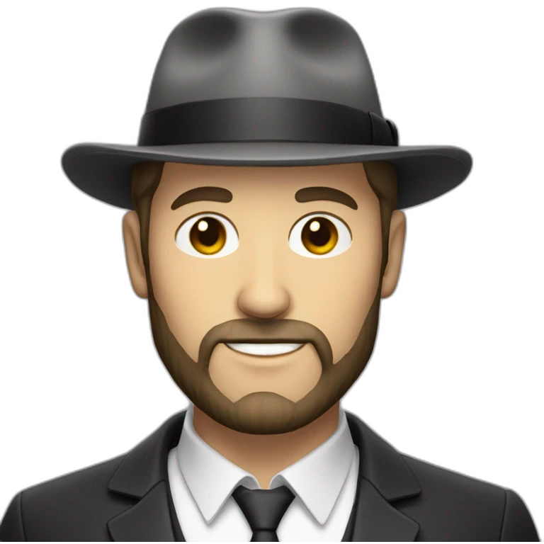 White skinned man with a tiny black beard and small black fedora emoji